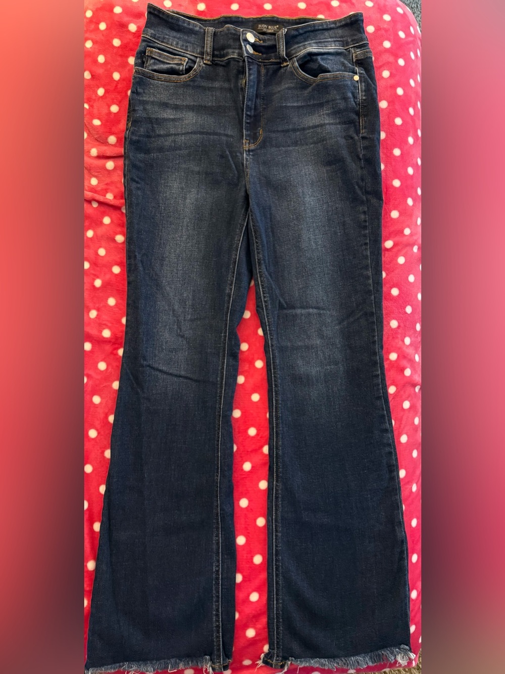 Judy Blue Bootcut Jeans 13/31 Dark Wash Raw Hem Distressed Stretch Denim